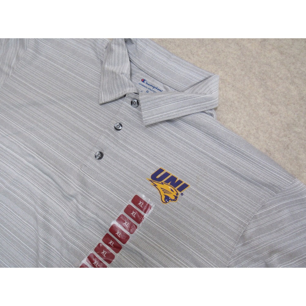 Champion UNI Panthers Polo Shirt Mens XL Grey Striped University Northern Iowa - Picture 1 of 6
